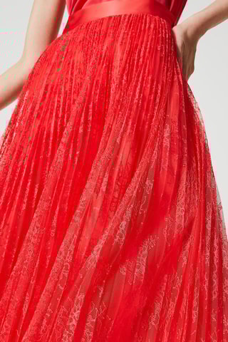 Jupe plissée taille haute en dentelle - Rouge