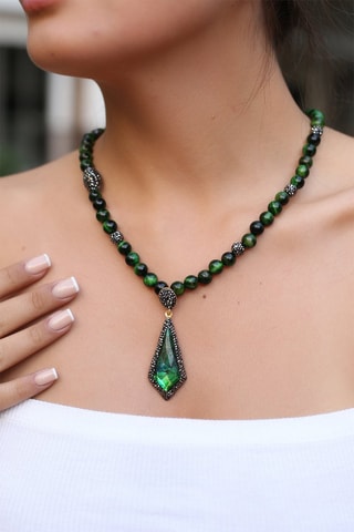 Collar bañado en oro fino amarillo - Ojo de tigre