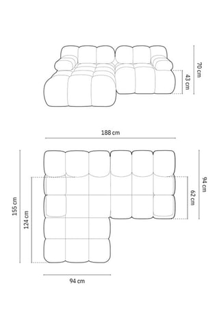 Canapé d'angle gauche modulable Tropea - Vert bouteille - 3 places - Toucher velours