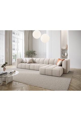 Canapé d’angle droit modulaire Adams - Beige - 5 places - En tissu chenille