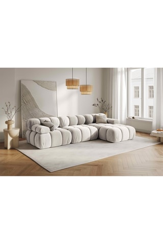 Canapé d'angle droit modulable Tropea - Beige clair - 4 places - Toucher velours