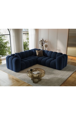 Canapé d'angle symétrique modulaire Arden - Bleu roi - 5 places - En tissu velours