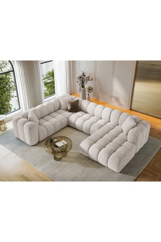 Canapé d’angle gauche panoramique modulaire Arden - Beige - 6 places - En tissu structurel