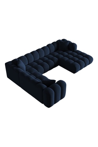 Canapé d’angle gauche panoramique modulaire Arden - Bleu roi - 6 places - En tissu velours