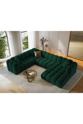 Canapé d’angle gauche panoramique modulaire Arden - Vert bouteille - 6 places - En tissu velours