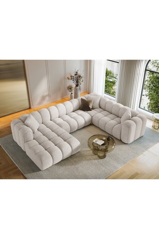 Canapé d’angle droit panoramique modulaire Arden - Beige - 6 places - En tissu structurel