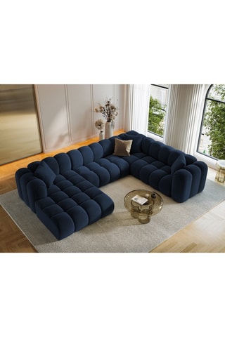 Canapé d’angle droit panoramique modulaire Arden - Bleu roi - 6 places - En tissu velours