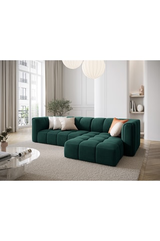 Canapé d'angle droit modulaire Adams - Vert bouteille - 3 places - En tissu chenille et velours