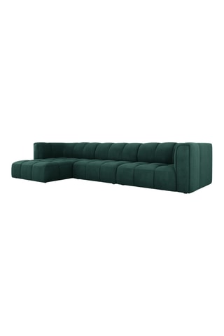 Canapé d'angle gauche modulaire Adams - Vert bouteille - 5 places - En tissu chenille velours doux