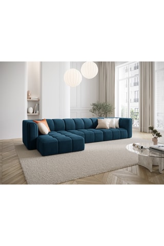 Canapé d'angle gauche modulaire Adams - Bleu roi - 5 places - En tissu chenille rebel et velours
