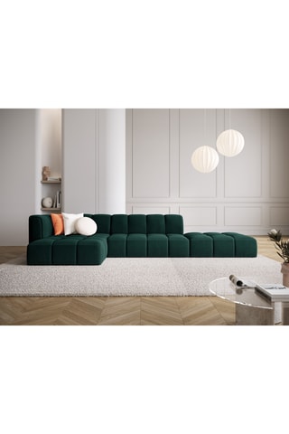 Canapé d'angle gauche modulaire Adams - Vert bouteille - 5 places - En tissu chenille velours doux