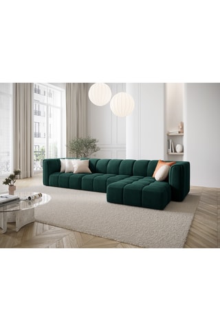 Canapé d'angle droit modulaire Adams - Vert bouteille - 5 places - En tissu chenille rebel et velours