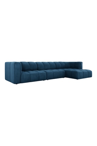 Canapé d'angle droit modulaire Adams - Bleu roi - 5 places - En tissu chenille rebel et velours
