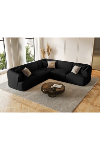 Canapé d'angle modulable Talia - Noir - 6 places - En tissu chenille moly