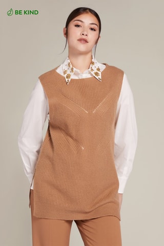 Pull sans manches en laine et cachemire - Camel