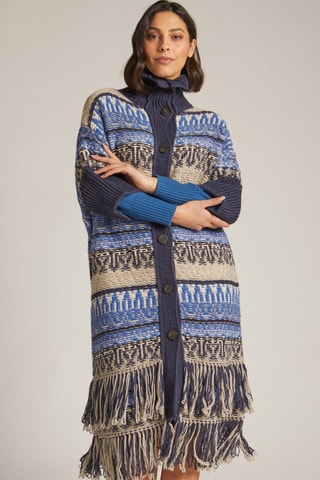 Gilet long en laine et alpaga - Bleu