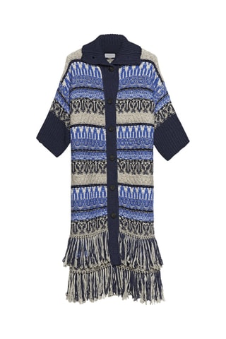 Gilet long en laine et alpaga - Bleu