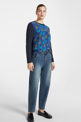 Top bi-matière en soie - Bleu