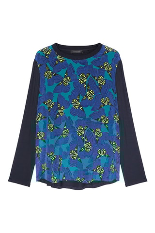 Top bi-matière en soie - Bleu