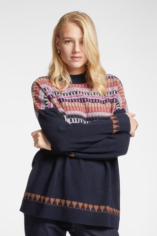 Pull en laine et poils de yack - Bleu marine et rose