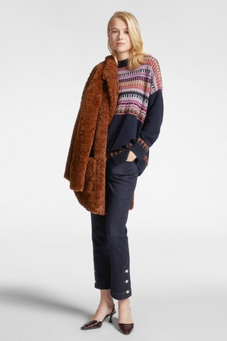 Pull en laine et poils de yack - Bleu marine et rose