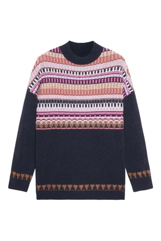 Pull en laine et poils de yack - Bleu marine et rose