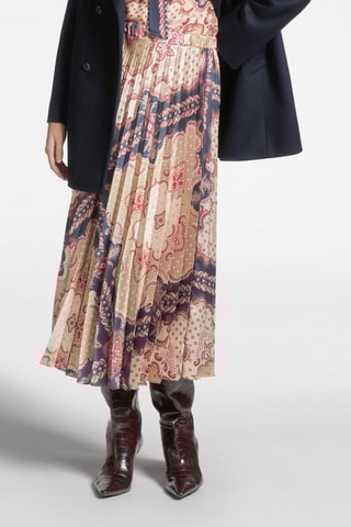 Jupe plissée - Beige et bleu marine