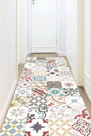 Alfombra vinílica Home Tiles Vintage 4 Celeste y rojo