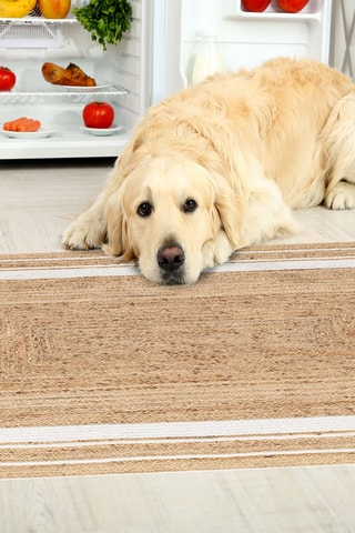 Alfombra vinílica Carthago - Beige y blanco