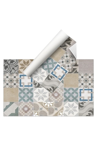 Alfombra vinílica Home tiles vintage - Blanco y gris