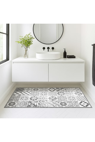 Alfombra vinílica Beautiful Tiles - Gris y blanco