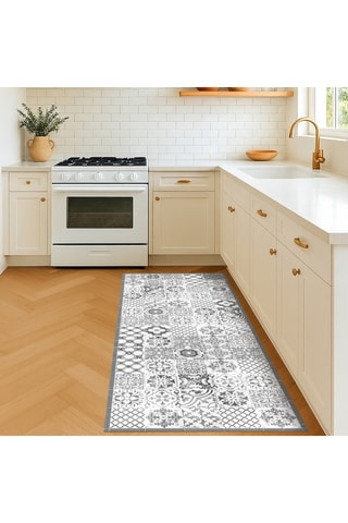 Alfombra vinílica Beautiful Tiles - Gris y blanco