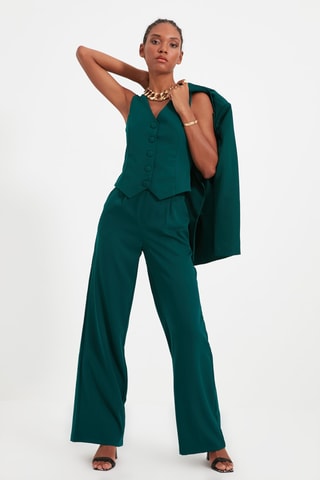 Pantalón wide leg de tiro alto - Verde esmeralda