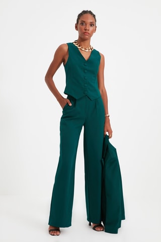 Pantalón wide leg de tiro alto - Verde esmeralda