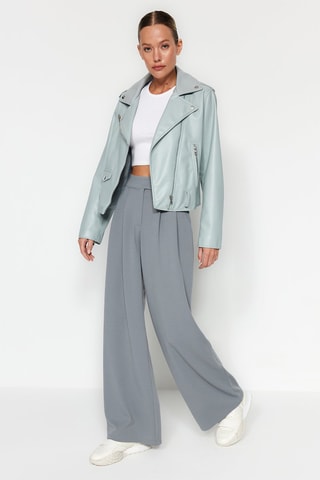 Pantalón wide leg de tiro alto - Gris