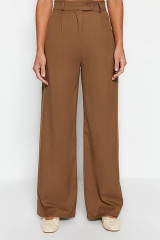 Pantalón wide leg de tiro alto - Marrón