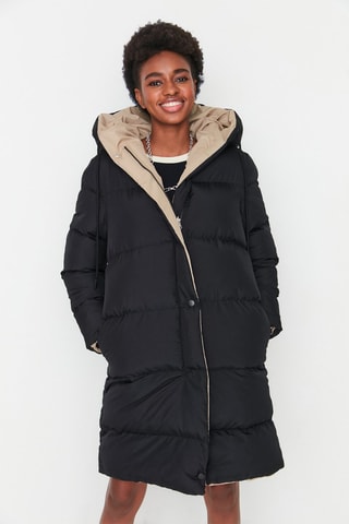 Anorak largo reversible - Negro y beige