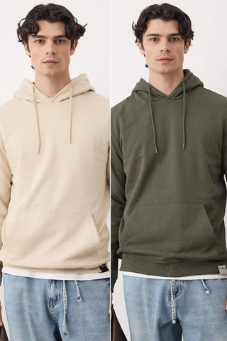 2 sudaderas con capucha regular fit - Caqui y beige