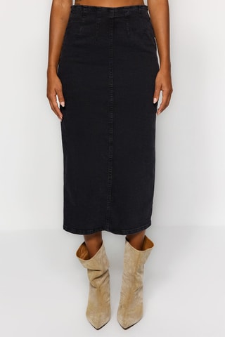 Falda recta vaquera de talle alto - Negro