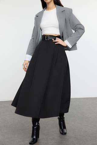Falda midi de talle alto - Negro