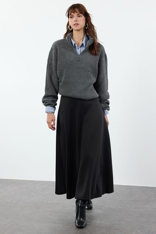 Falda midi de talle alto - Negro