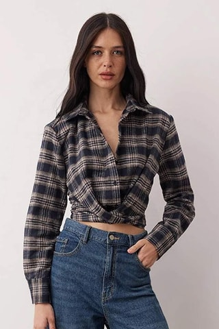 Camisa anudada - Gris oscuro y crudo