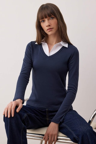 Top efecto doble prenda - Azul noche