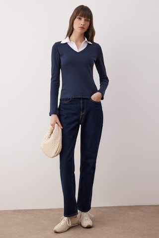 Top efecto doble prenda - Azul noche