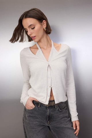 Cárdigan efecto doble prenda - Crudo