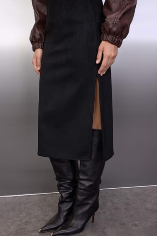 Falda midi de talle alto - Negro