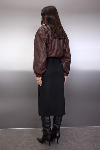 Falda midi de talle alto - Negro