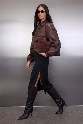 Falda midi de talle alto - Negro