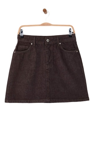 Falda recta vaquera de talle alto - Marrón