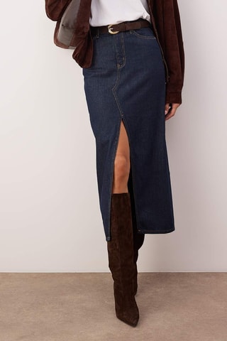 Falda midi vaquera de talle alto - Azul oscuro